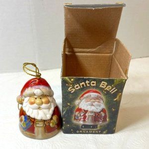 Santa Claus Hanging Bell Ornament Ceramic Original Box 3.25"